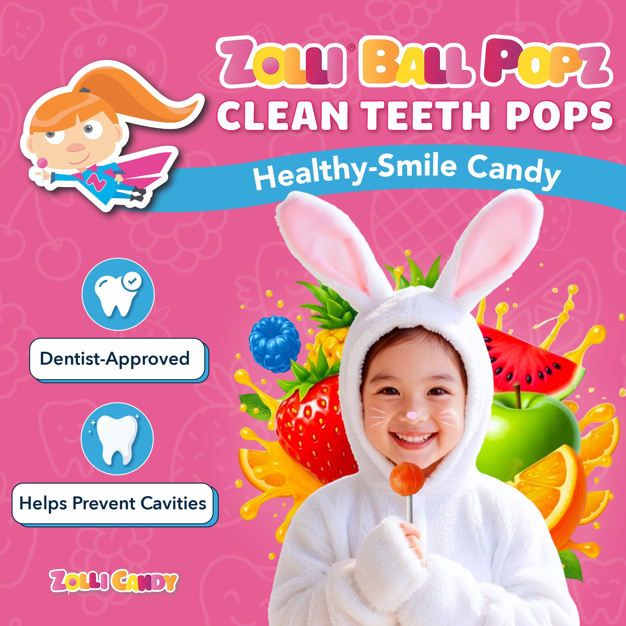 Zollipops Zolli Ball Popz Lollipops Clean Teeth, Easter, 3.1oz