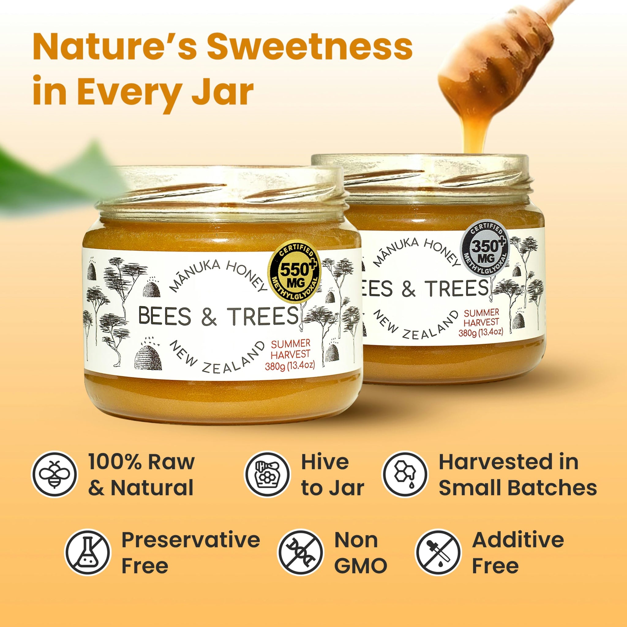 Bees & Trees New Zealand Manuka Honey - 830+ & 350+ MGO - Pure, Unpasteurized Monofloral Premium Superfood Raw Honey, Daily Wellness & Vitality