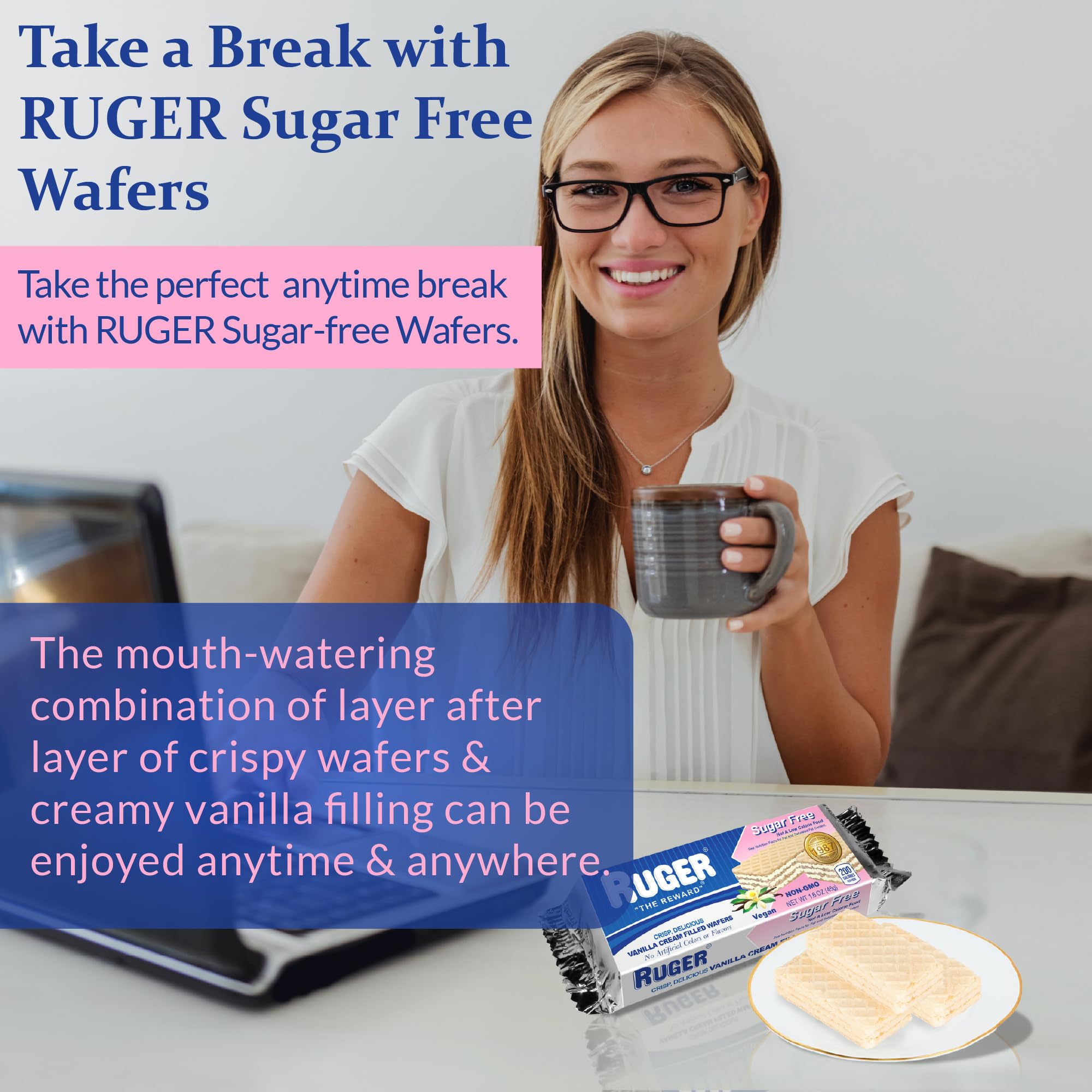 RUGER Sugar-Free Vanilla Wafers 1.6 Ounce (Pack of 12) - Delightfully Crisp & Creamy Treats - Natural Ingredients, Non-GMO, Vegan, No Artificial