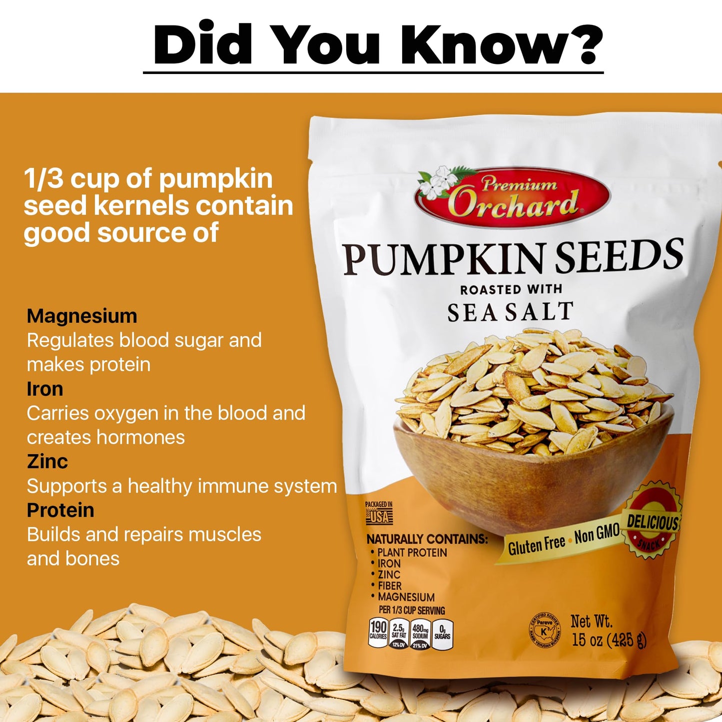 ROASTED PUMPKIN SEEDS to Eat in Shell by Premium Orchards MIXED NUTS - Salted with Sea Salt - Non-GMO Vegan Fresh Healthy Snacks/ - Great source