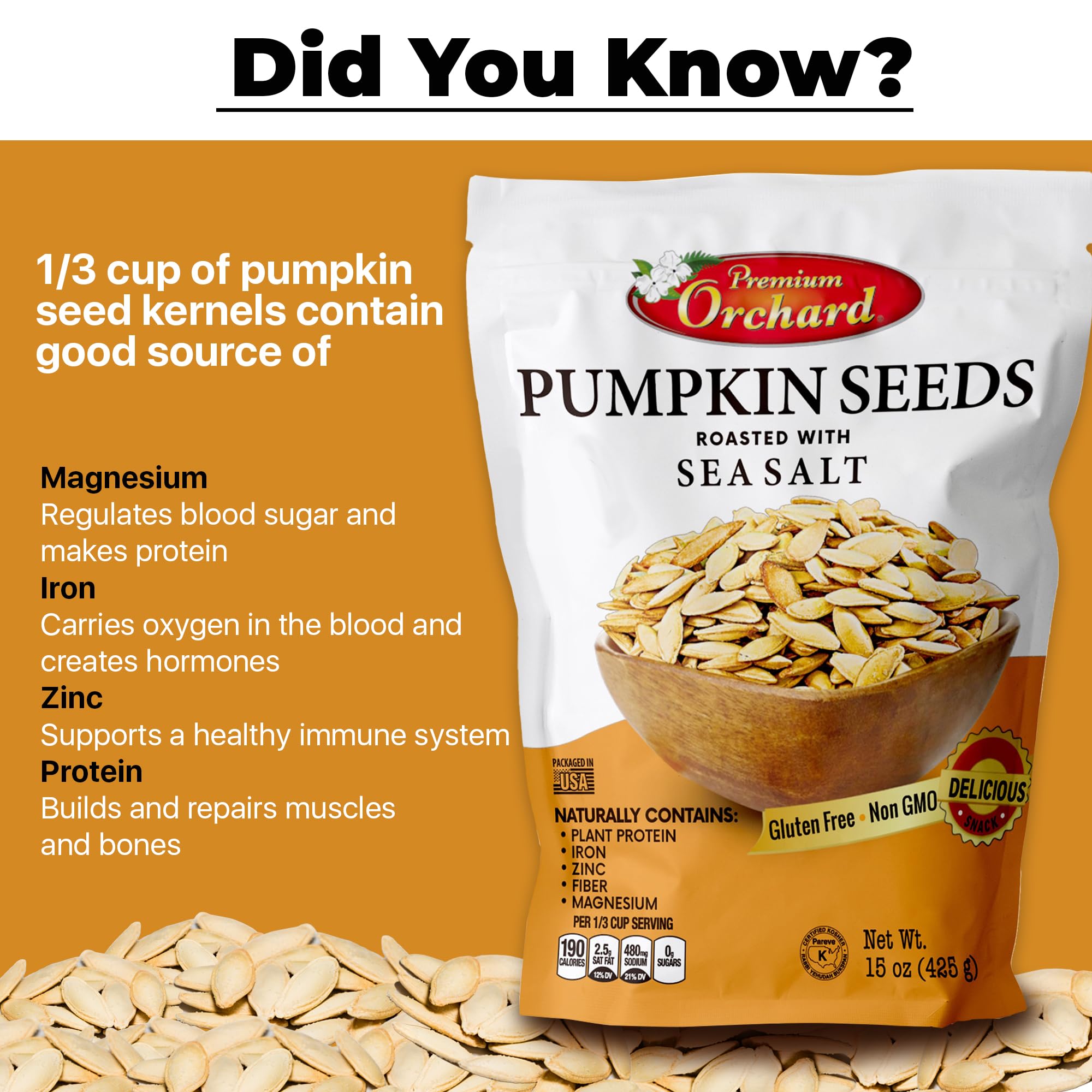 ROASTED PUMPKIN SEEDS to Eat in Shell by Premium Orchards MIXED NUTS - Salted with Sea Salt - Non-GMO Vegan Fresh Healthy Snacks/ - Great source