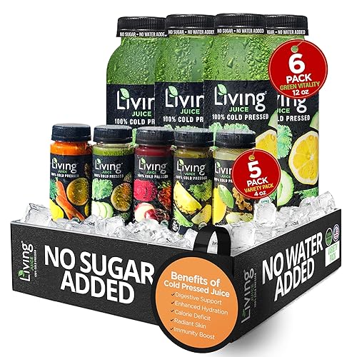 O2 Living Juice Cold Pressed Drink - Green Vitality Organic Juice Variety Pack - No Added Sugars or Water, Naturally Sweetened from Fruits, Rich in
