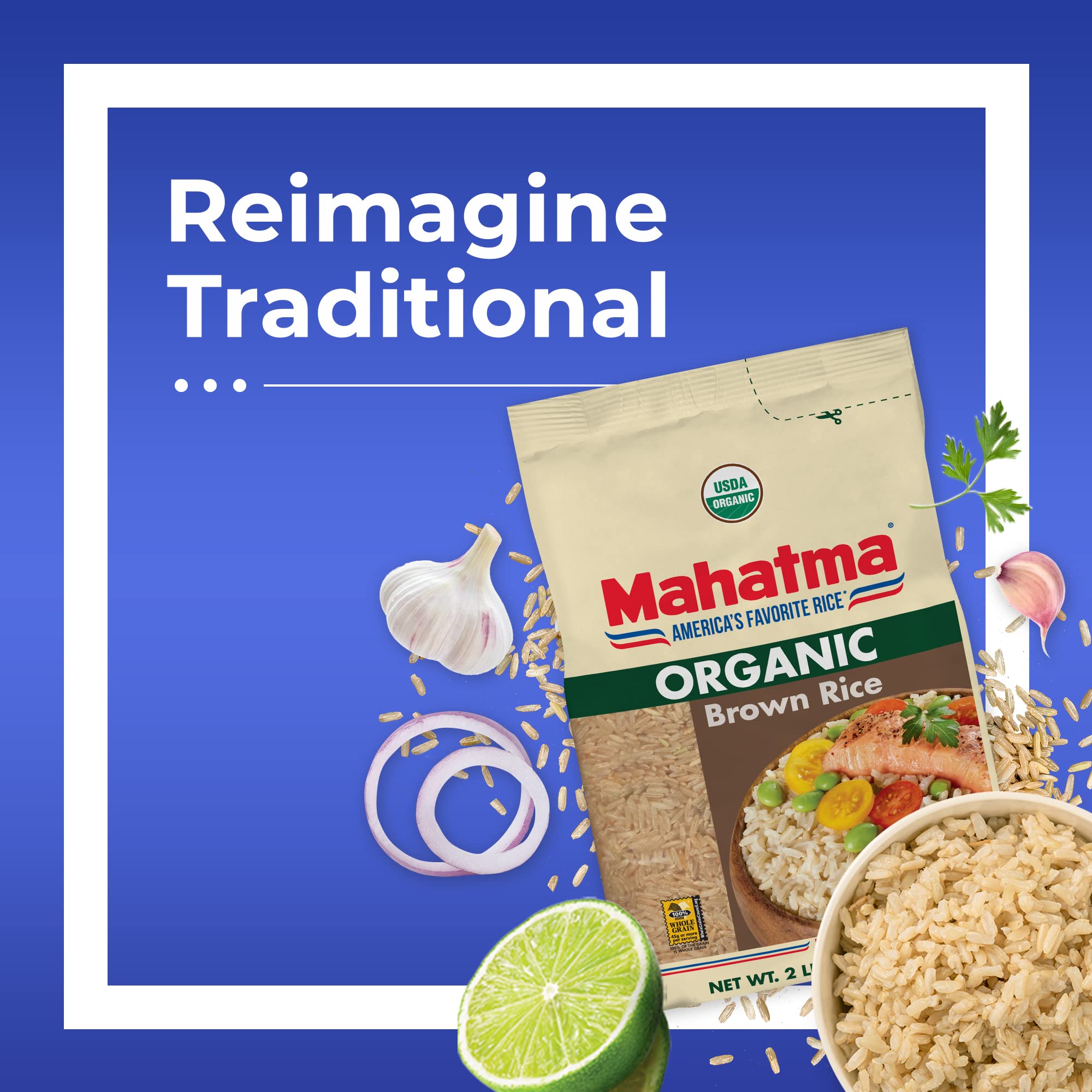 Mahatma Organic Brown Rice, 2-Pound Bag of Rice, Microwave Rice in 20 Minutes or Cook on Stovetop in 1 Hour
