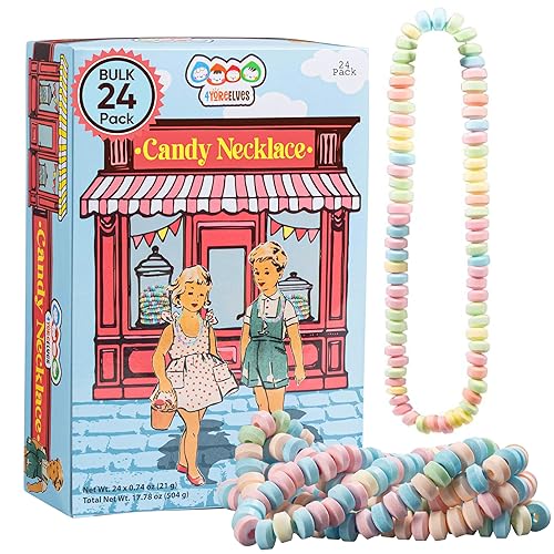 24 Pack of Candy Necklaces Individually Wrapped, Nostalgic Easter Candy Jewelry, Perfect for Party Favors, Pinata Fillers and Goodie Bags, Packed in a