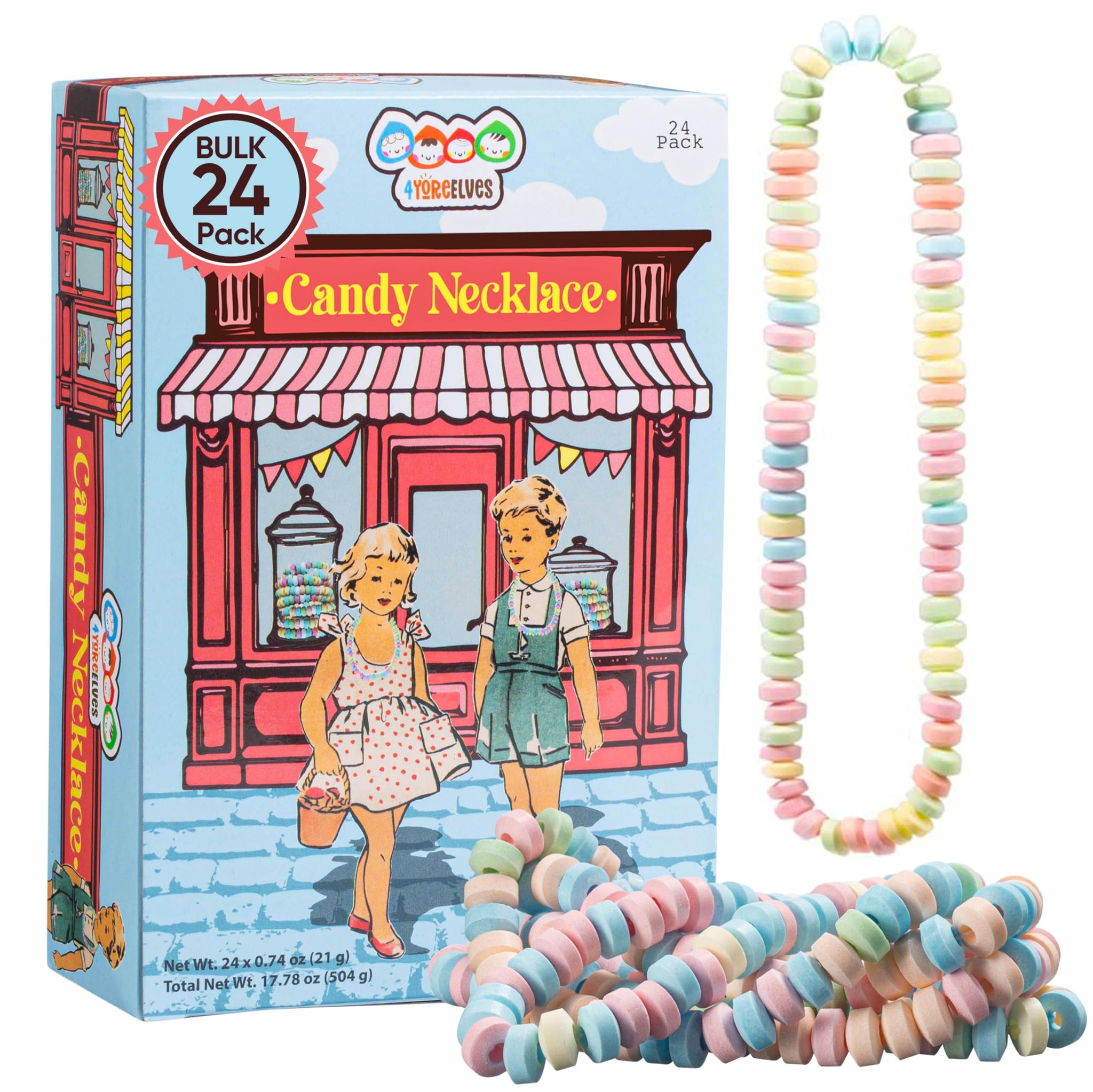 24 Pack of Candy Necklaces Individually Wrapped, Nostalgic Easter Candy Jewelry, Perfect for Party Favors, Pinata Fillers and Goodie Bags, Packed in a