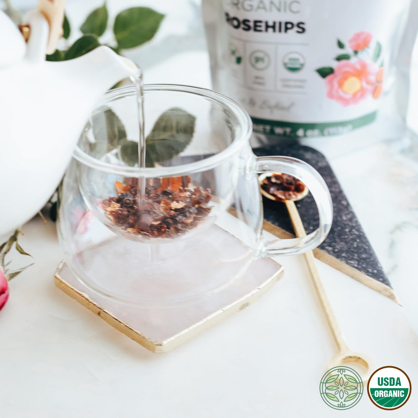 Elanen Naturals Organic Rose Hips 4 oz. (113g), USDA Certified Organic Rosehip Tea, Dried Rose Hips, Whole Rosehips Bulk, Cut & Sifted