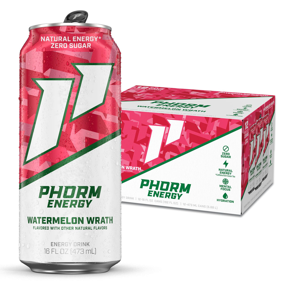 Phorm Energy Drink, Watermelon Wrath, Sugar Free, 16 oz 12 Pack