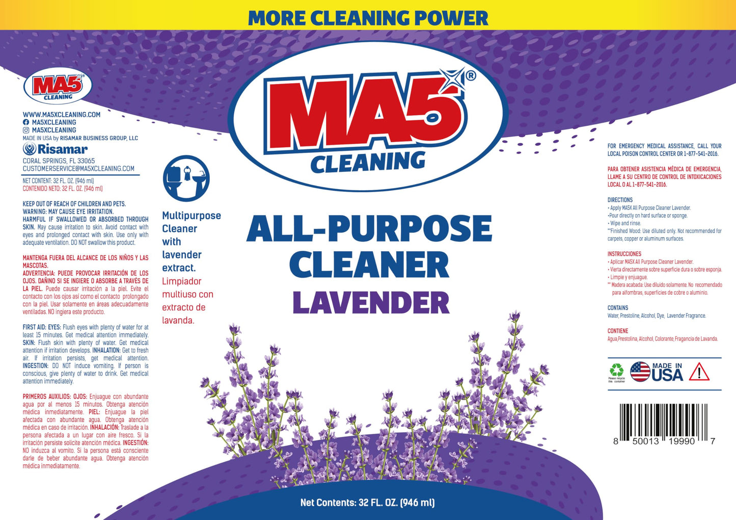MA5x All Purpose Cleaner Lavender | Multipurpose Cleaner with Lavender Extracts | 32oz