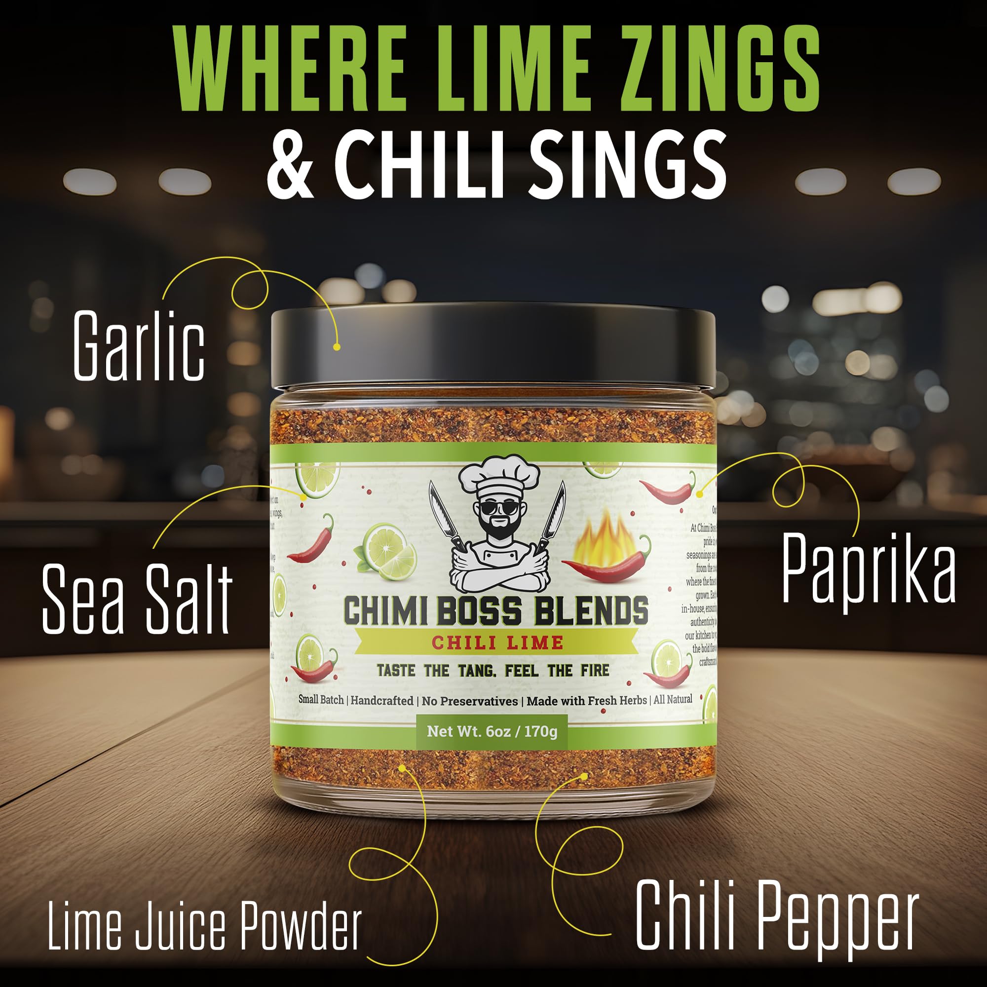 Chimi Boss Chili Lime Seasoning, 6oz - Zesty & Spicy Dry Rub for Tacos, Chicken, Veggies, Fruit and Snacks - All Natural Tangy Latin Inspired Spice