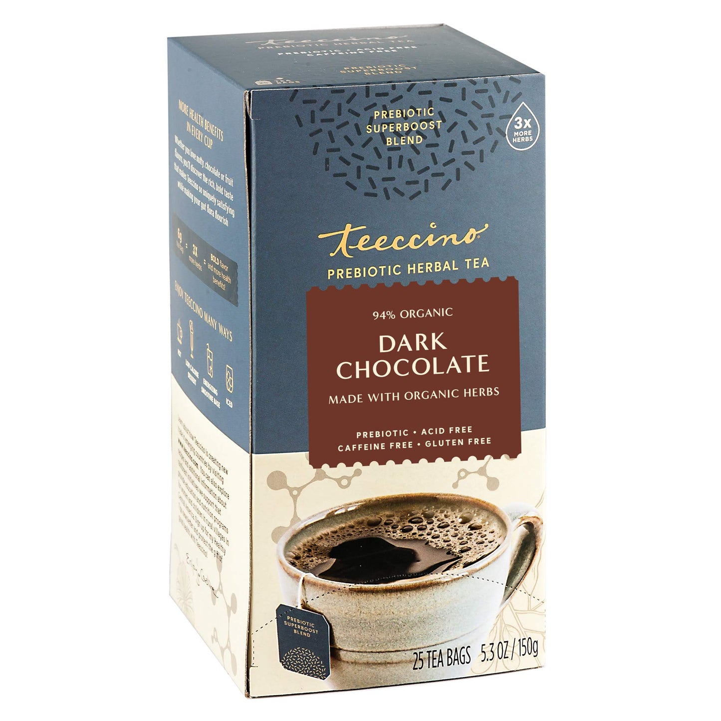 Teeccino Chocolate Lover’s Tea Variety Pack - Dark Chocolate, Mexican Chocolate, Chocolate Peppermint - Roasted Herbal Tea That’s Caffeine Free