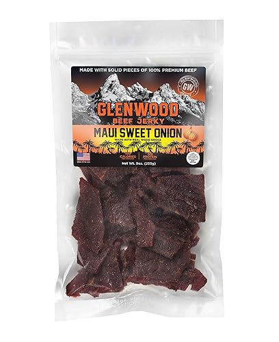 Glenwood Beef Jerky Maui Sweet Onion 9 Ounce Resealable Bag - Moist & Tender, High-Protein Snack, Made in the USA