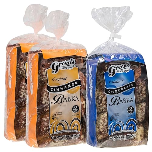 Green's Bakery (1) Chocolate and (2) Cinnamon Babka Cakes, 3 Pack 24 oz. Fresh and Delicious, OK Certified Kosher and Pareve Babka Bread, Dairy Free