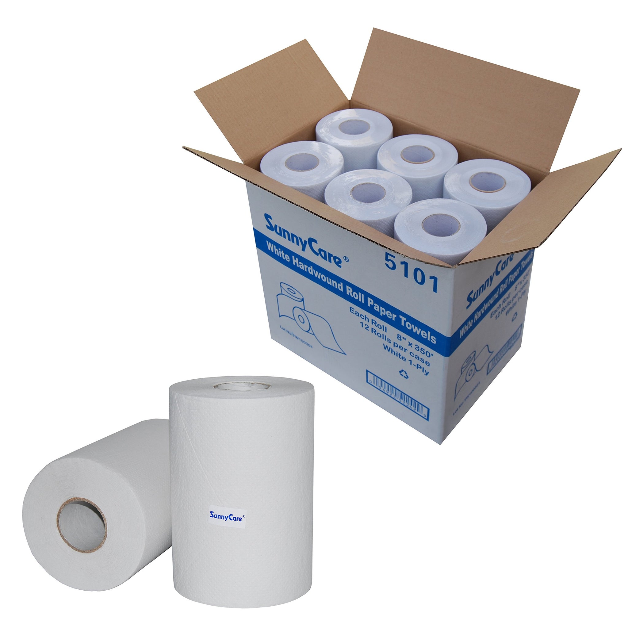 SunnyCare #5101 White One-Ply Hard Wound Paper Roll Towels 8"x350' ; 12 Rolls/case
