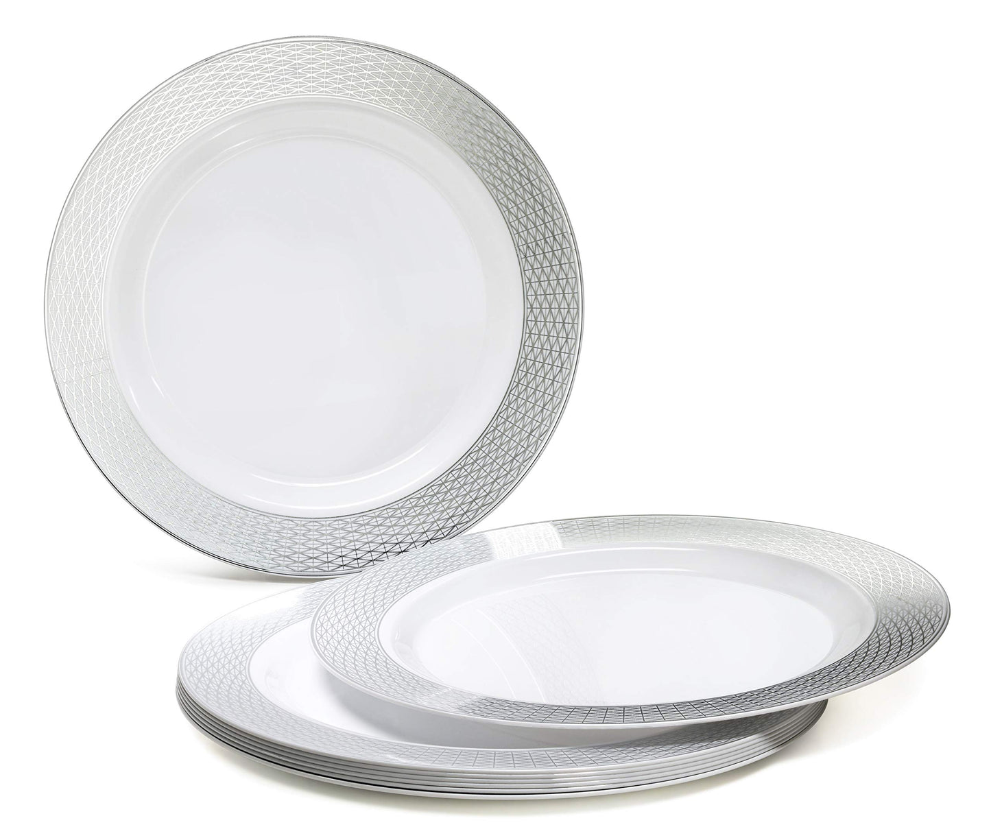 " OCCASIONS " 50 Plates Pack, Heavyweight Premium Disposable Plastic Plates Set (25 x 10.5'' Dinner + 25 x 6.25'' Cake plates) (Diamond in White