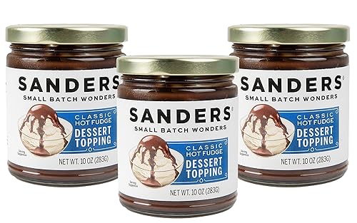 Sanders Classic Hot Fudge Topping 10oz Jar (3-Pack) - Premium Ice Cream Topping, Gluten-Free Chocolate Sauce - Perfect for Cakes, Ice Cream & More