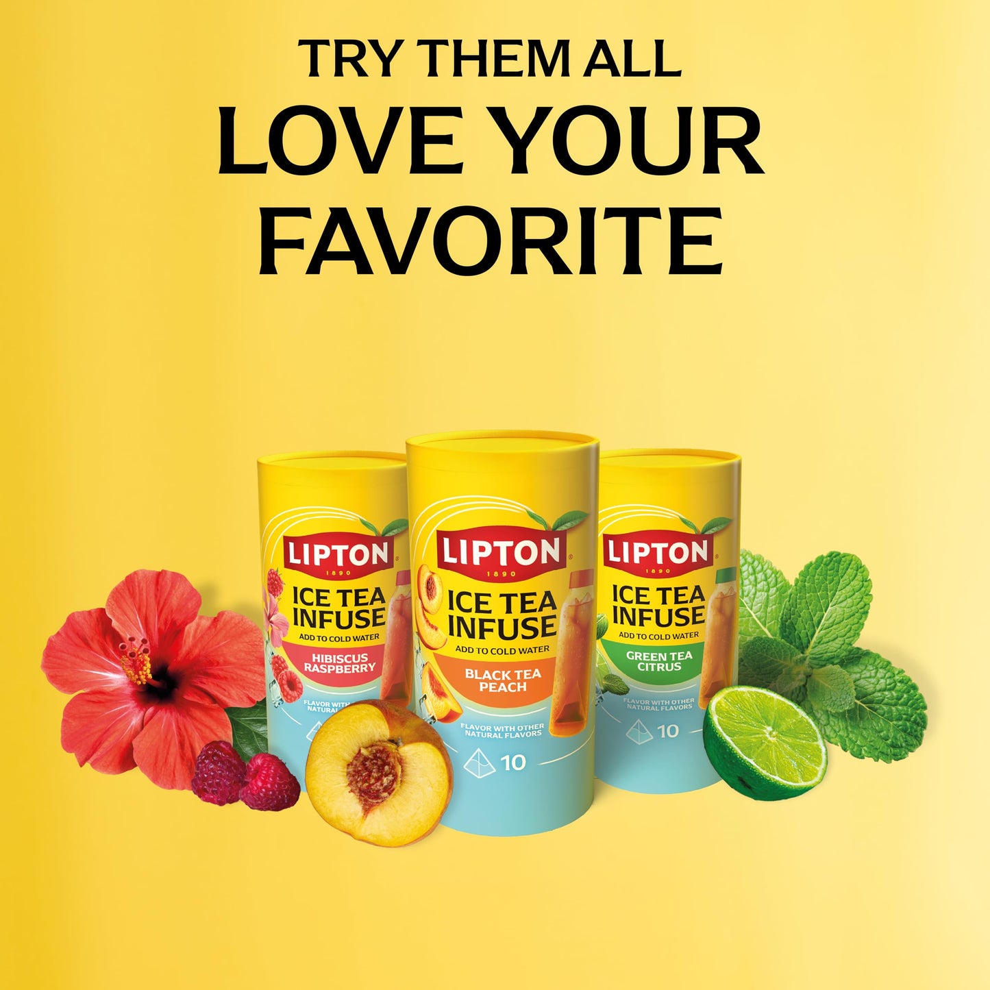 Lipton Ice Tea Infuse Hibiscus Raspberry Cold Brew Tea Bags 10-Count - Brews in Cold Water in Just 5 Minutes for 16 oz Water Bottles - Real Fruit