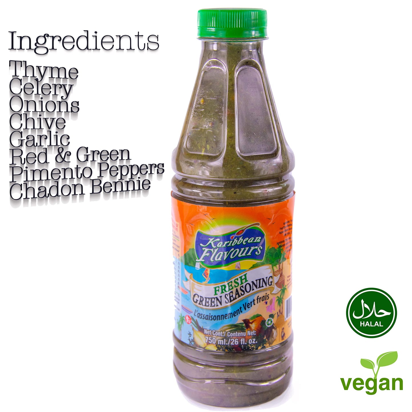 Trinidad Fresh Green Seasoning (26 Fl Oz / 750ML) | Caribbean Marinade | Condimento Verde Fresco | Halal | Vegan | Perfect Seasoning For Chicken Fish
