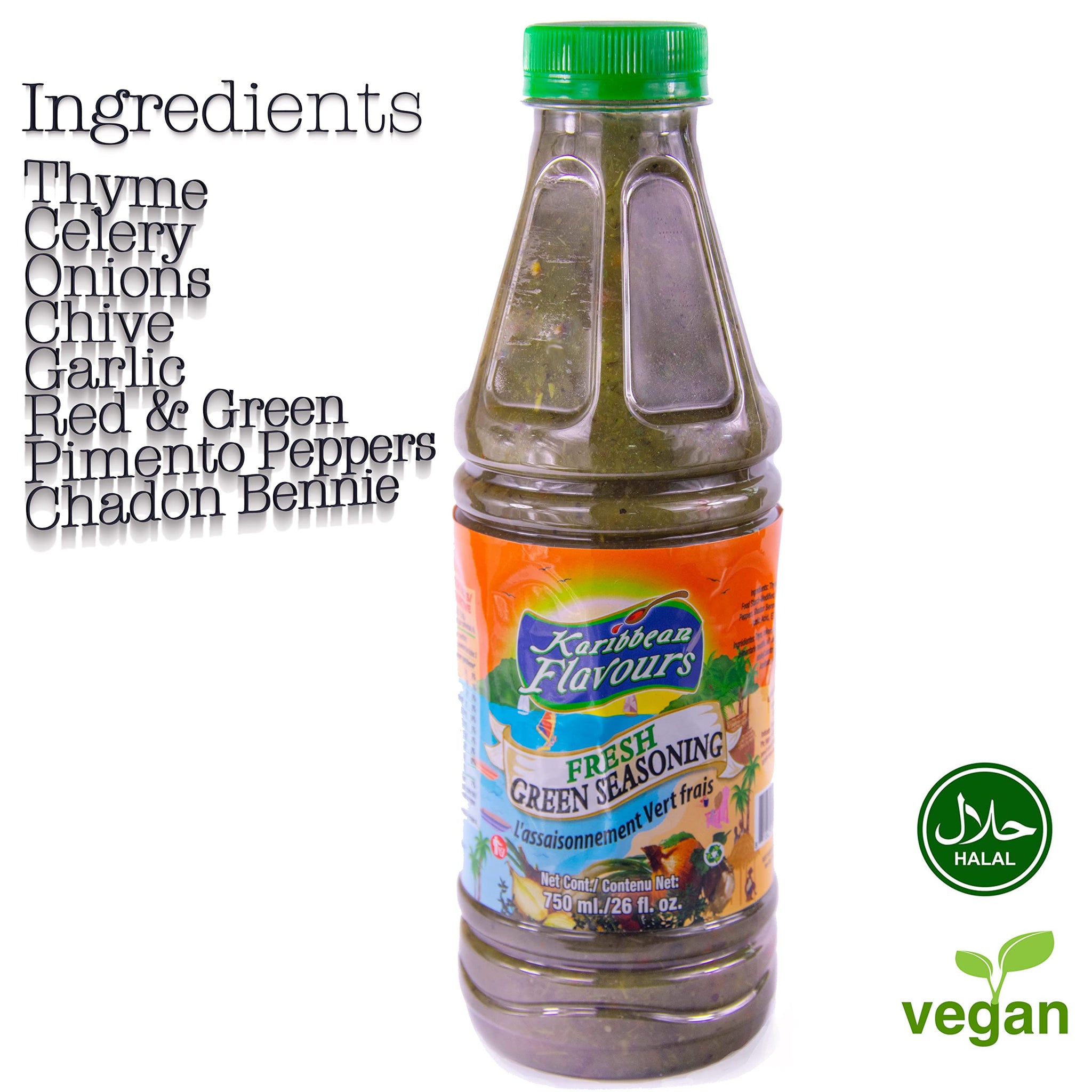 Trinidad Fresh Green Seasoning (26 Fl Oz / 750ML) | Caribbean Marinade | Condimento Verde Fresco | Halal | Vegan | Perfect Seasoning For Chicken Fish