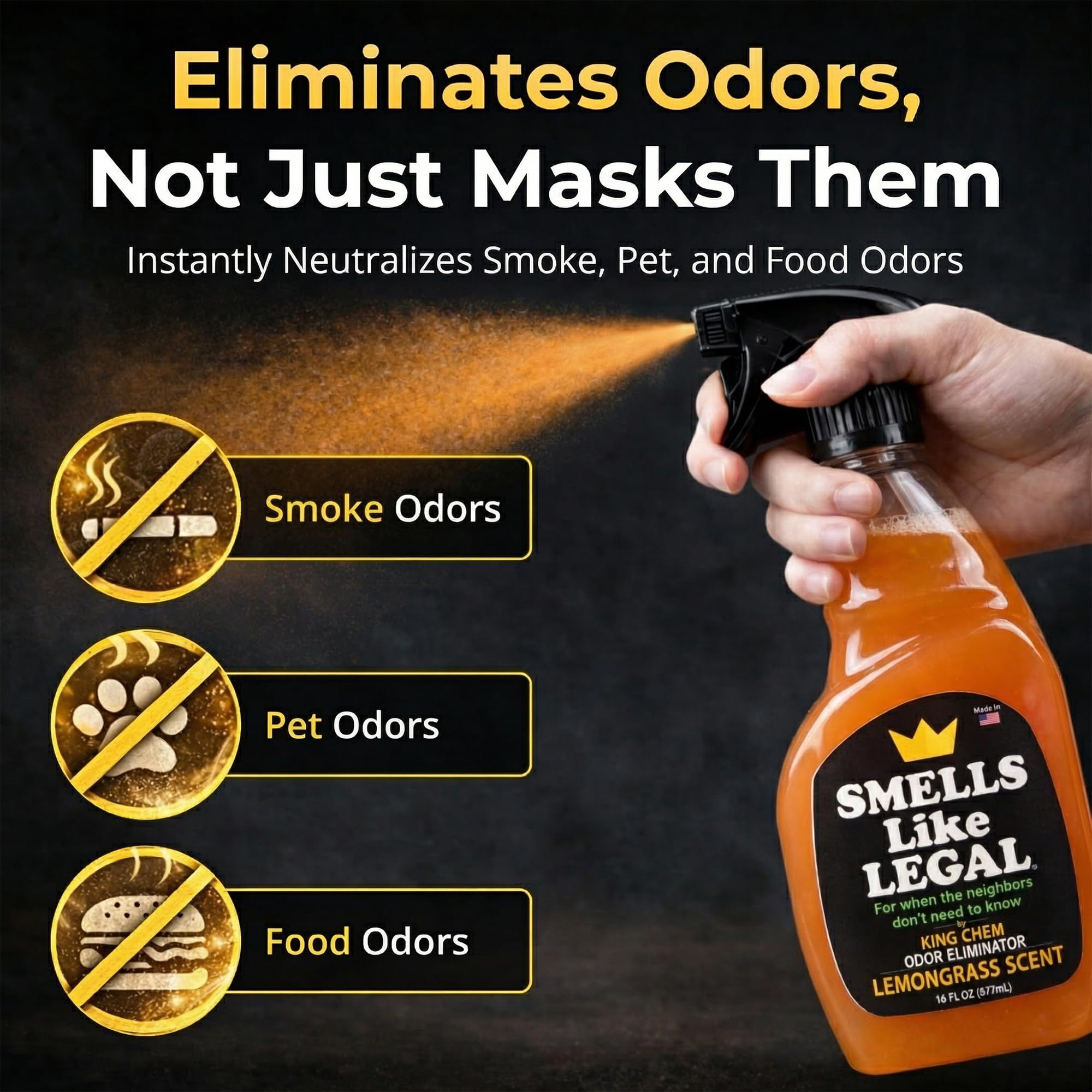 Smells Like Legal™ Lemongrass Odor Eliminator Spray - Powerful Commercial-Grade - Eliminates Smoke, Pet & Food Odors at source - Fabric-Safe