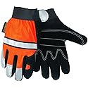MCR Safety 911DPM Luminator Split Cow Double Leather Palm High Visibility Multi-Task Gloves with 3M Reflective Tape, Orange/Black, Medium, 1-Pair