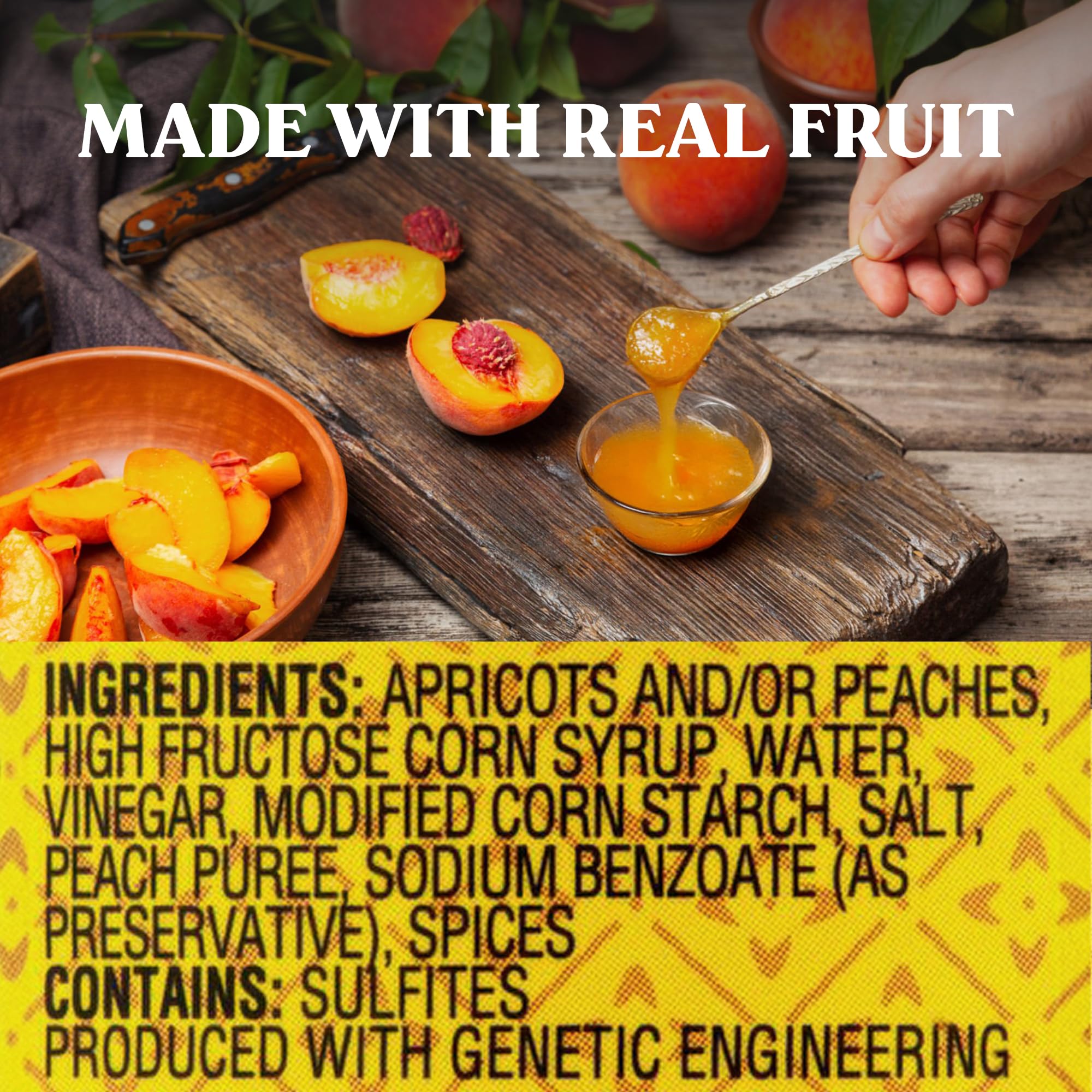 Saucy Susan Peach Apricot ORIGINAL Sauce 19 oz Jar - Sweet & tangy blend of apricots, peaches & spices; ideal for glazing, dipping, marinating or