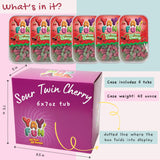 Halal Sour Twin Cherry Gummy Candy | 6 Pack Bundle (6x7 oz Tubs) | Chewy Sugar-Coated Cherry Gummies | Resealable Tubs in Bulk with Display Box |