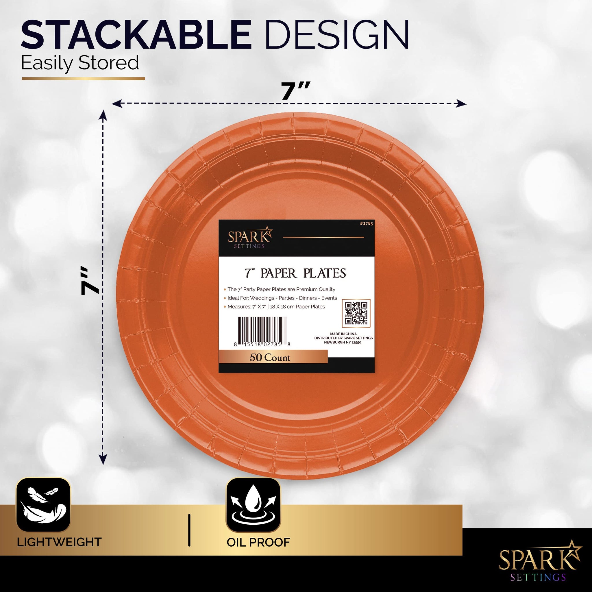 Amcrate Disposable Paper Plates Orange, 7 Inch Paper Dessert Plates, Strong and Sturdy Disposable Plate for Party, Dinner, Holiday, Picnic, or Travel