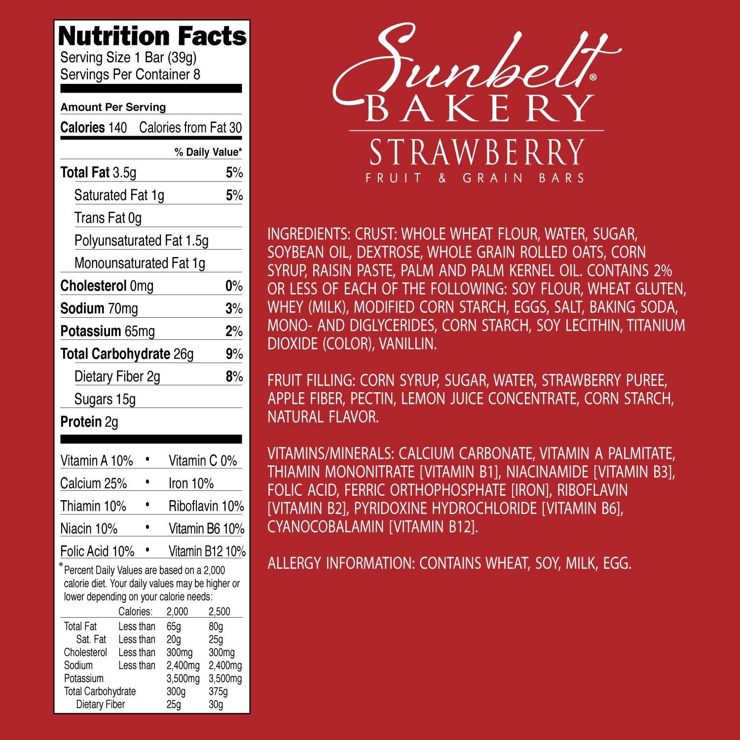 Sunbelt Bakery's Strawberry Fruit & Grain Bars, 1.4 oz Bars, 96 Count
