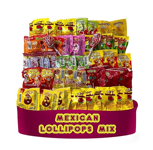 Mexican Candy Lollipops (40 Pieces), Fresh Individually Wrapped, Approx1.5 Lbs Bag Variety of Spicy, Sweet, Sour, Chili & Fruit Flavor Lollipops by
