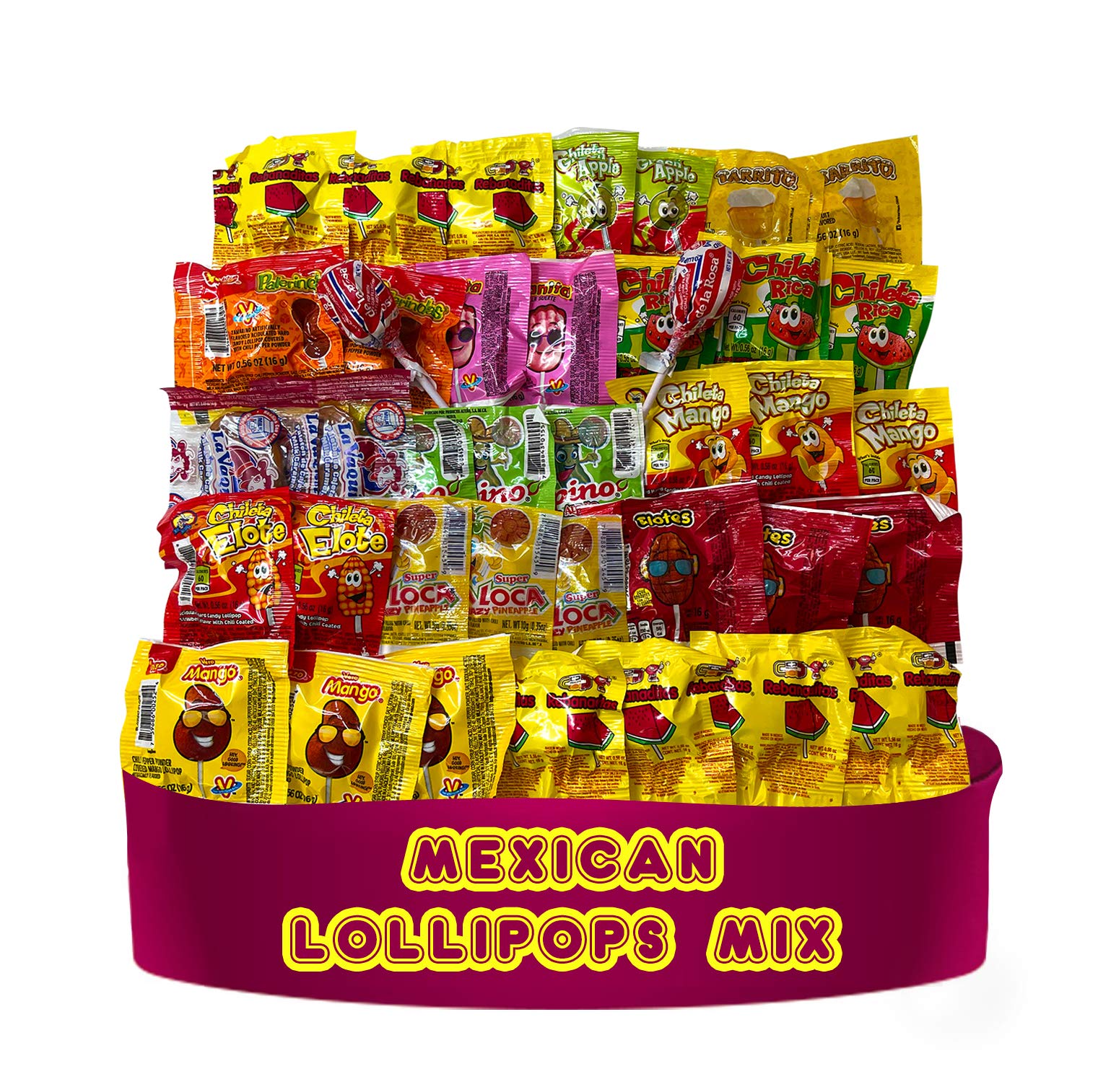 Mexican Candy Lollipops (40 Pieces), Fresh Individually Wrapped, Approx1.5 Lbs Bag Variety of Spicy, Sweet, Sour, Chili & Fruit Flavor Lollipops by