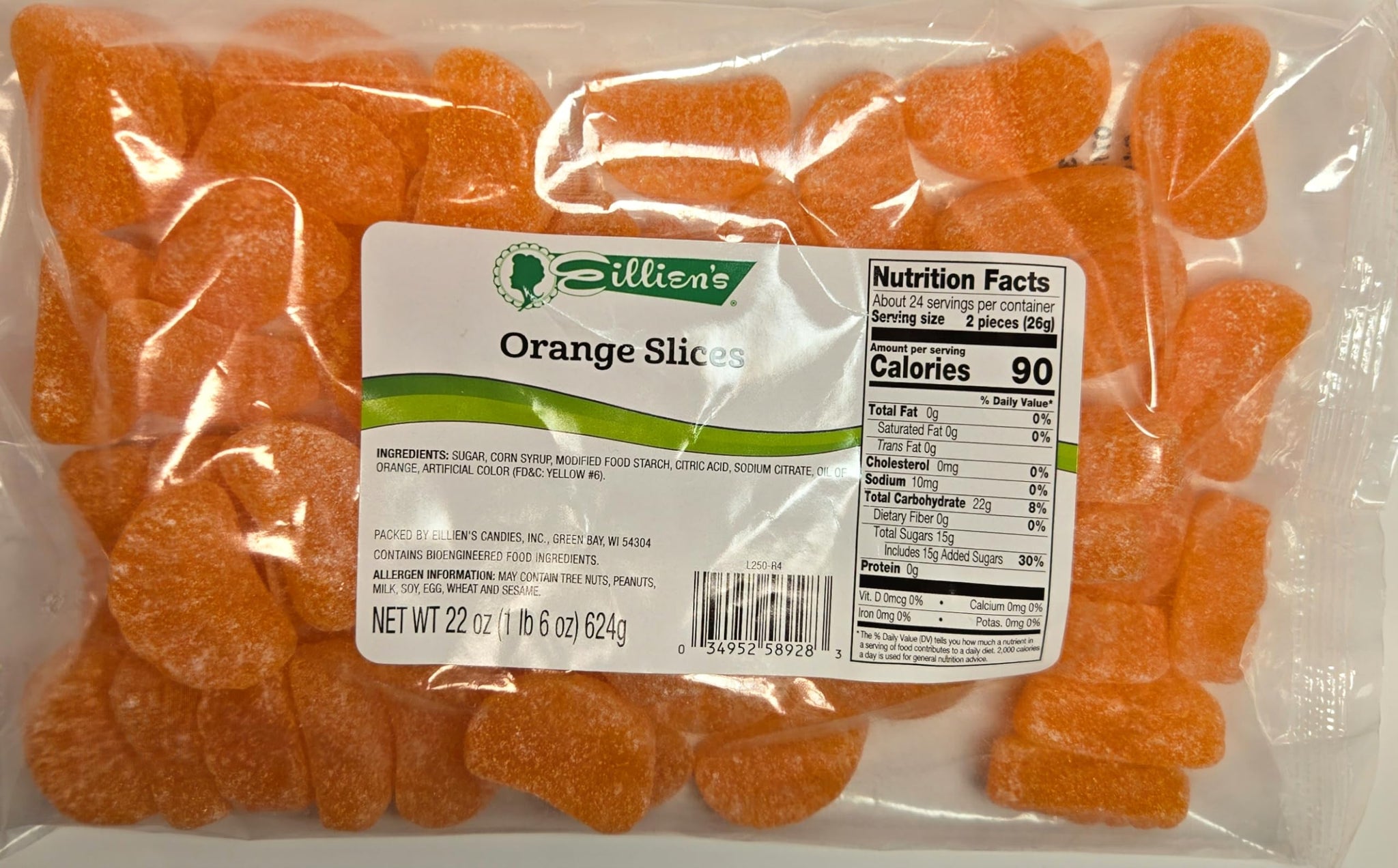 Eillien's Orange Slices Candy, Chewy Sugar-Coated Jelly Candies, Fruity Flavor, 22 oz