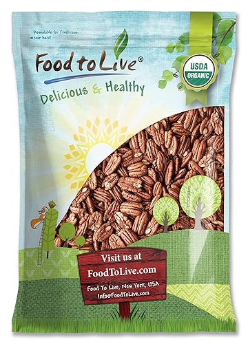 Food to Live Organic Pecan Halves, 9 Pounds - Non-GMO, Kosher, Raw Pecan Nuts, Unsalted, Vegan, Kosher, Shelled, Sirtfood, Bulk. Good source