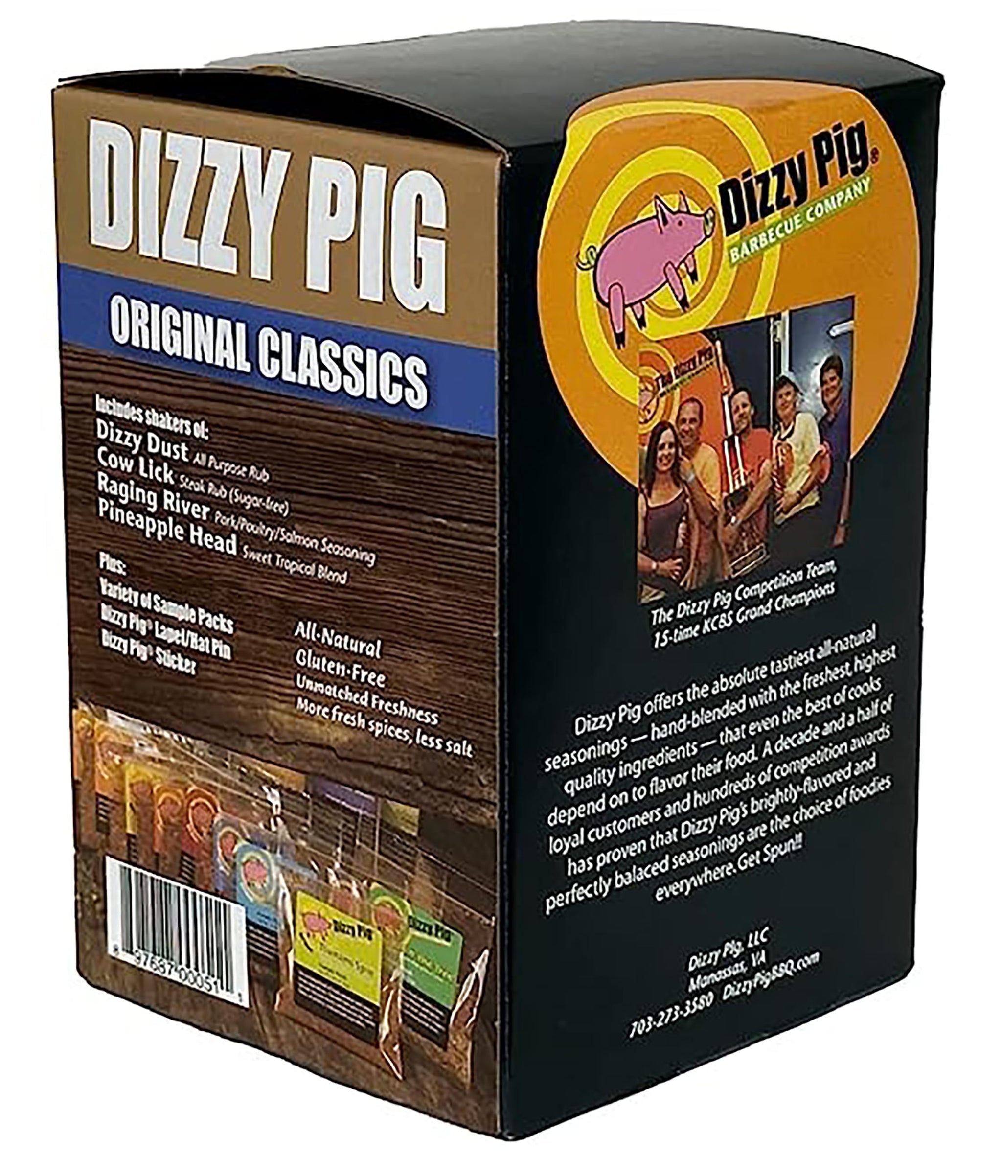 Dizzy Pig Original Classics Seasonings Gift Box | Dizzy Dust All-Purpose BBQ Rub, Cow Lick Texas Style Spicy Beef Rub, Raging River Salmon Rub