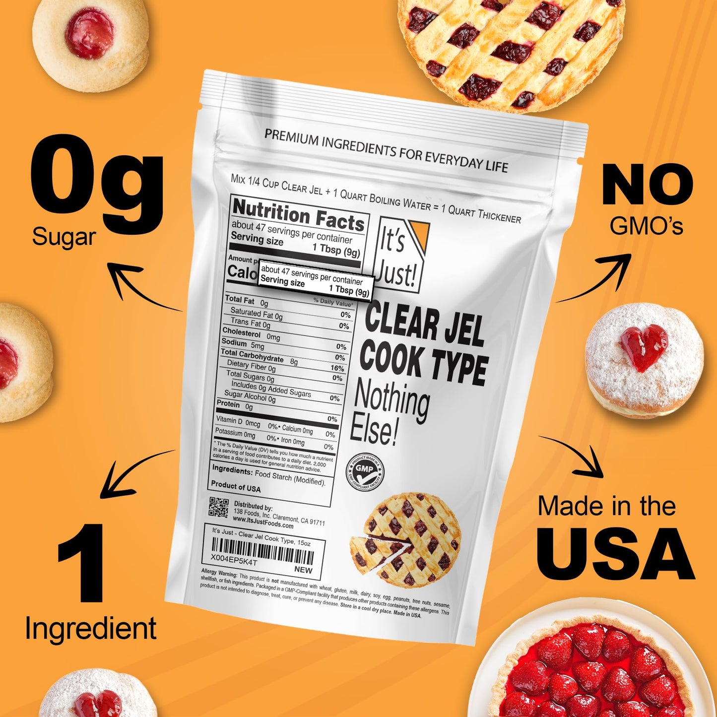It's Just - Clear Jel Cook Type, For Baking, Canning, Cooking, Pie Filling, Modified Food Starch, 15oz, Product of USA