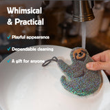 Kikkerland Reusable Sloth Scrub Sponge - Cleaning Supplies for Kitchen, Home Essentials - Fun Gifts for Kids & Adults - Set of 3