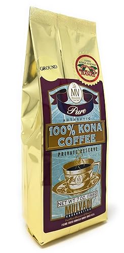 Mulvadi 100% Kona Coffee Private Reserve, Ground, 7 oz Resealable Bag - Premium Hawaiian Coffee