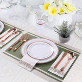 FOCUSLINE 175 Count Rose Gold Dinnerware Set for 25 Guests - Rose Gold Rimmed White Disposable Plastic Plates Heavy Duty, Includes 25 Dinner & Salad