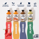 Cien Chiles Whole Family Pack | Habanero, Jalapeño, Thai Bird, Mustard | All Natural Sauces | Non-GMO, Gluten-Free, Vegan | 8 OZ Bottles