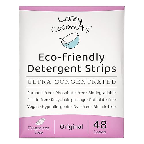 LAZY COCONUTS Eco Friendly, Plant Powered Laundry Detergent Strips - Fragrance Free, Unscented, Ultra Concentrated, Earth Friendly No Plastic