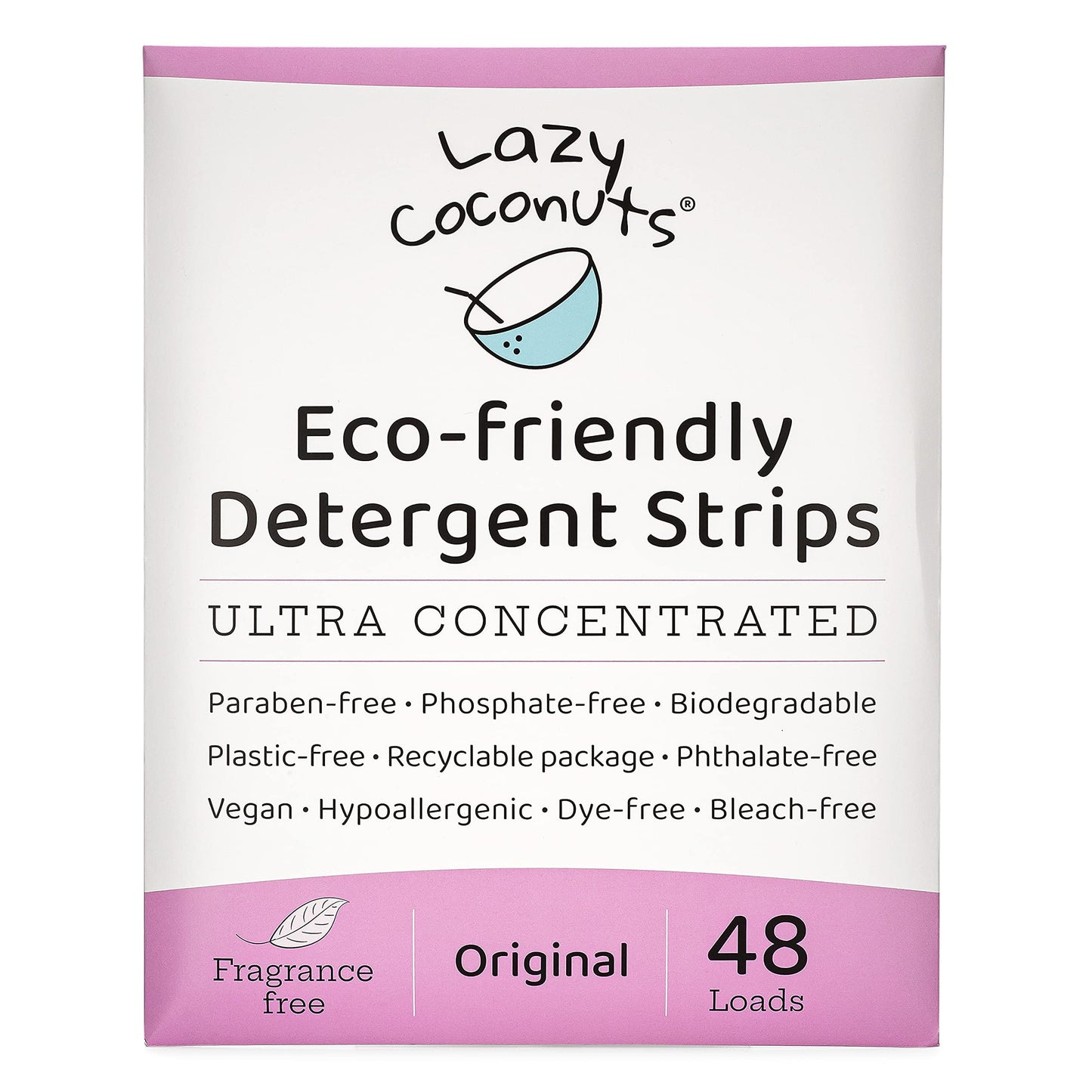 LAZY COCONUTS Eco Friendly, Plant Powered Laundry Detergent Strips - Fragrance Free, Unscented, Ultra Concentrated, Earth Friendly No Plastic