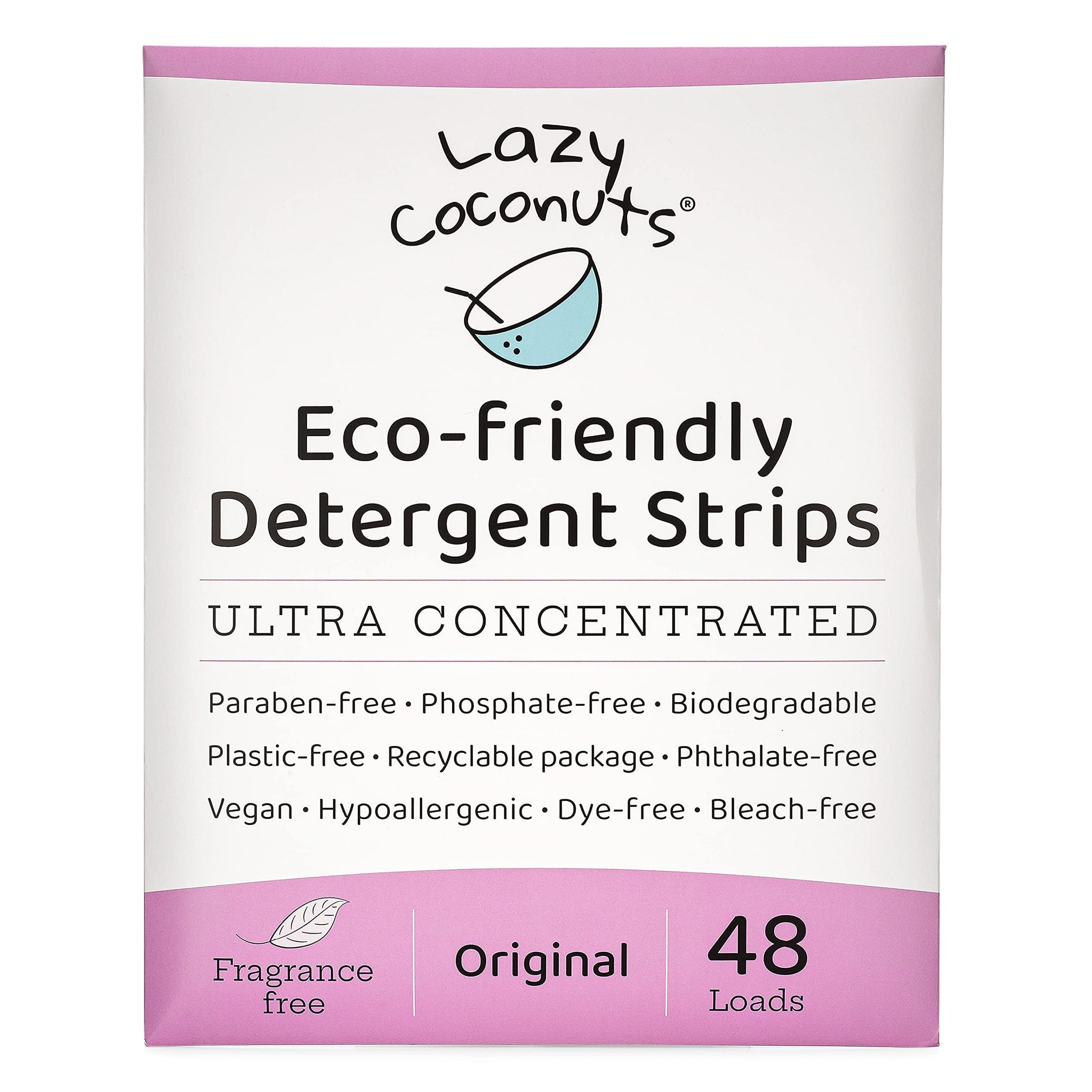 LAZY COCONUTS Eco Friendly, Plant Powered Laundry Detergent Strips - Fragrance Free, Unscented, Ultra Concentrated, Earth Friendly No Plastic