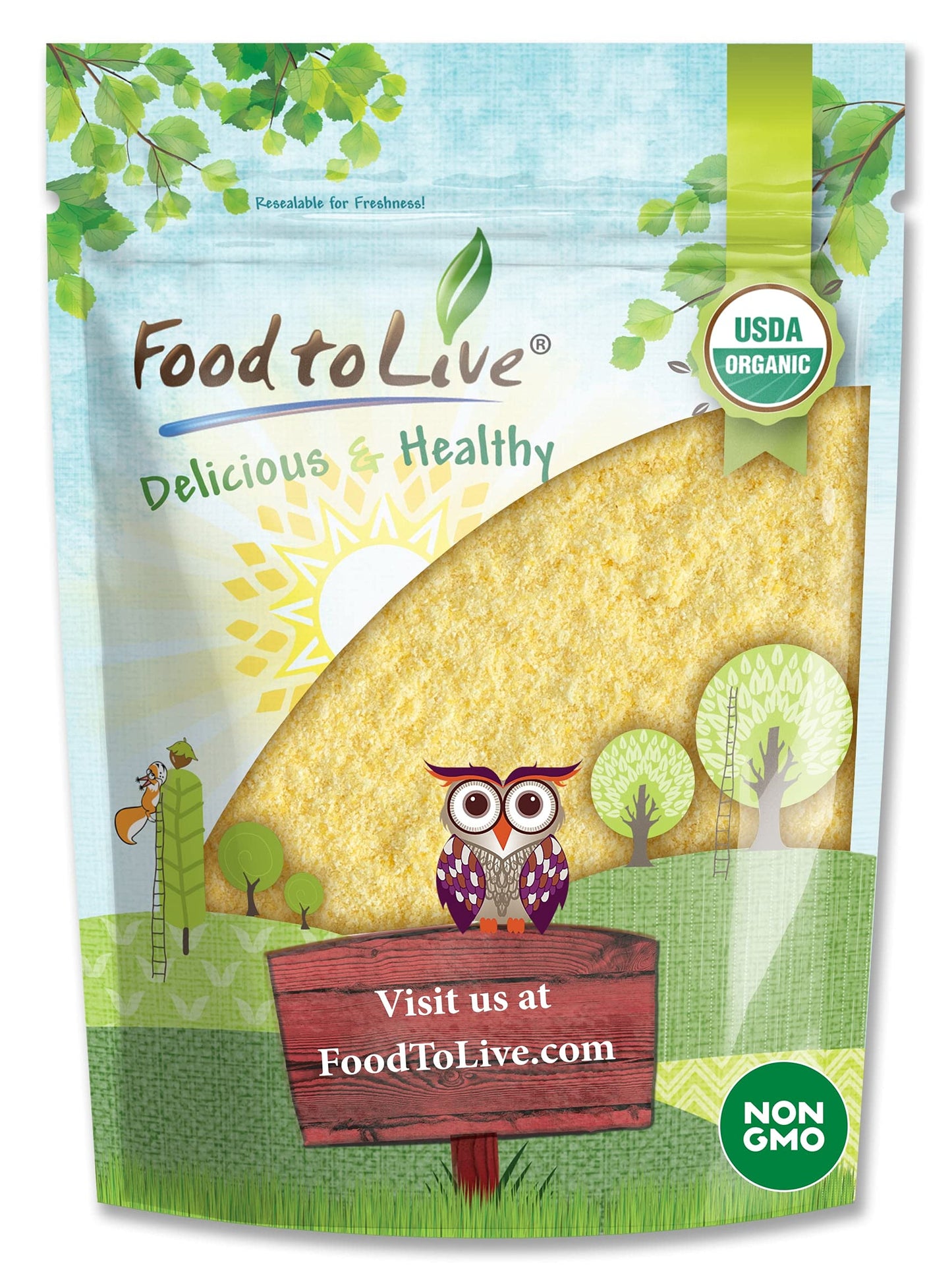 Food to Live Organic Corn Flour, 1.5 Pounds Non-GMO, Whole Grain, Finely Ground Meal, Vegan, Kosher, Bulk Yellow Milled Maize. Great for Cooking