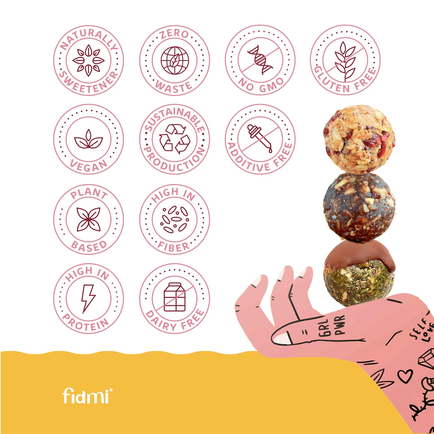Fidmi Snack Protein Energy Balls Assorted Pack | Vegan - Gluten Free - Plant Based - Superfoods (Maca, Spiruline, Cacao) - All Natural Ingredients
