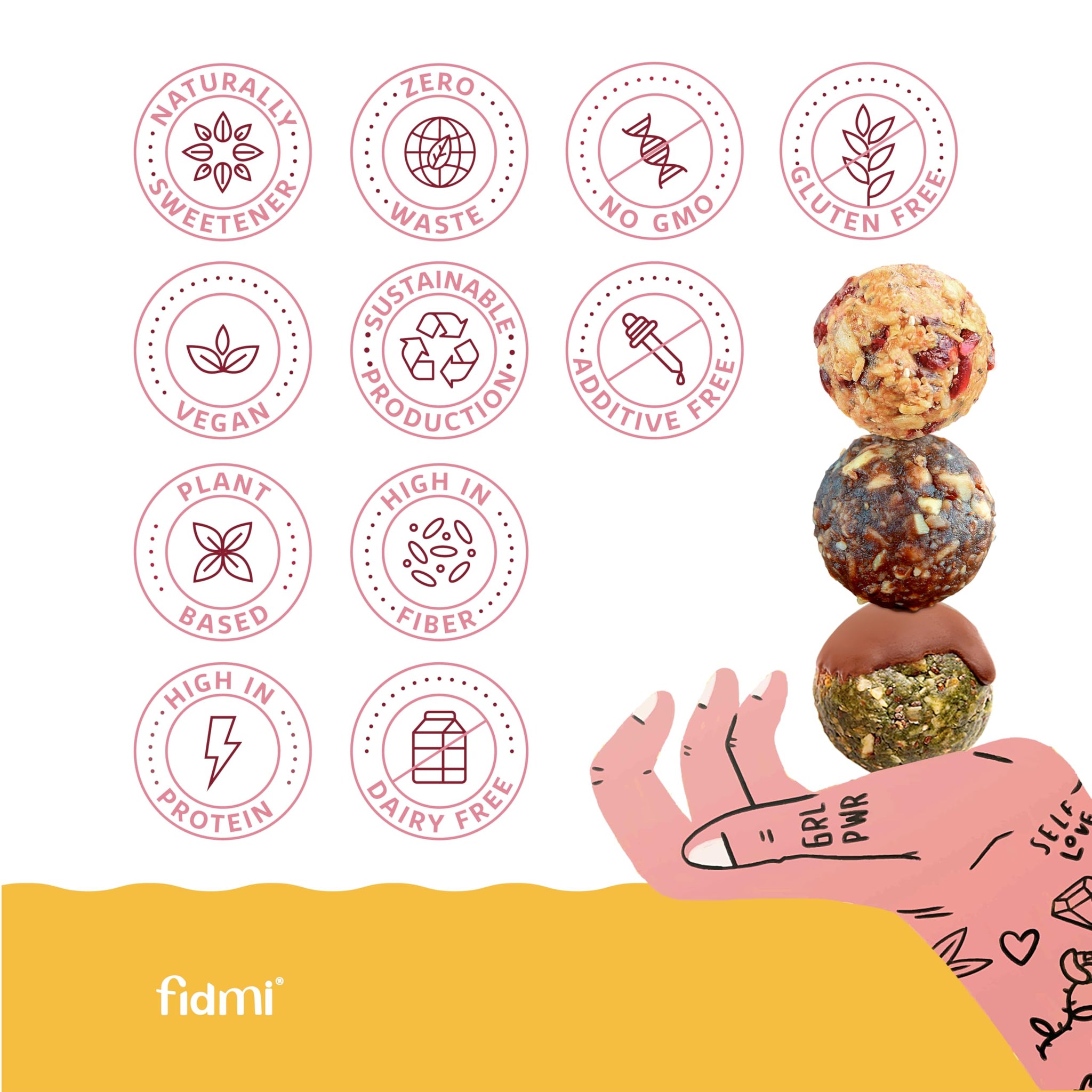 Fidmi Snack Protein Energy Balls Assorted Pack | Vegan - Gluten Free - Plant Based - Superfoods (Maca, Spiruline, Cacao) - All Natural Ingredients