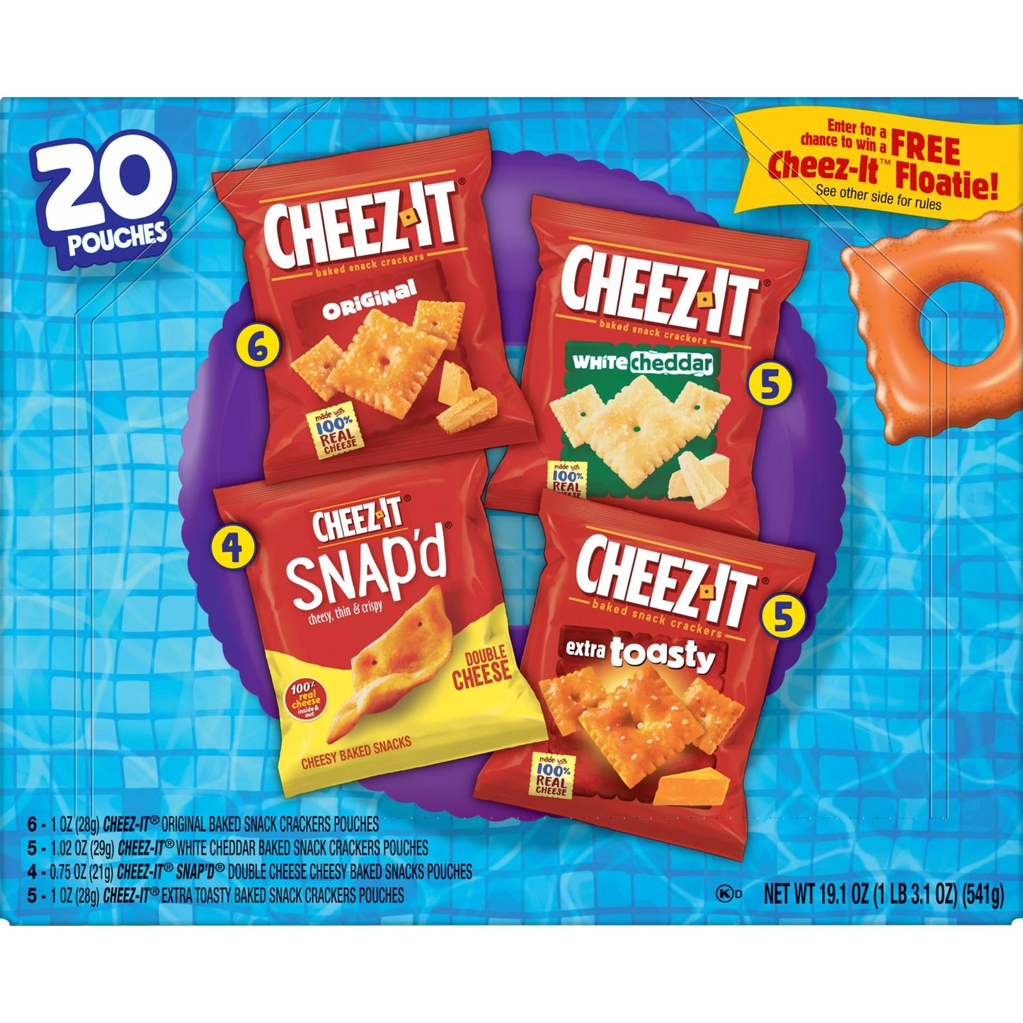 Cheez-It Cheese Crackers, Baked Snack Crackers, Lunch Snacks, Grab n' Go, Variety Pack, 19.1oz Box (20 Packs)