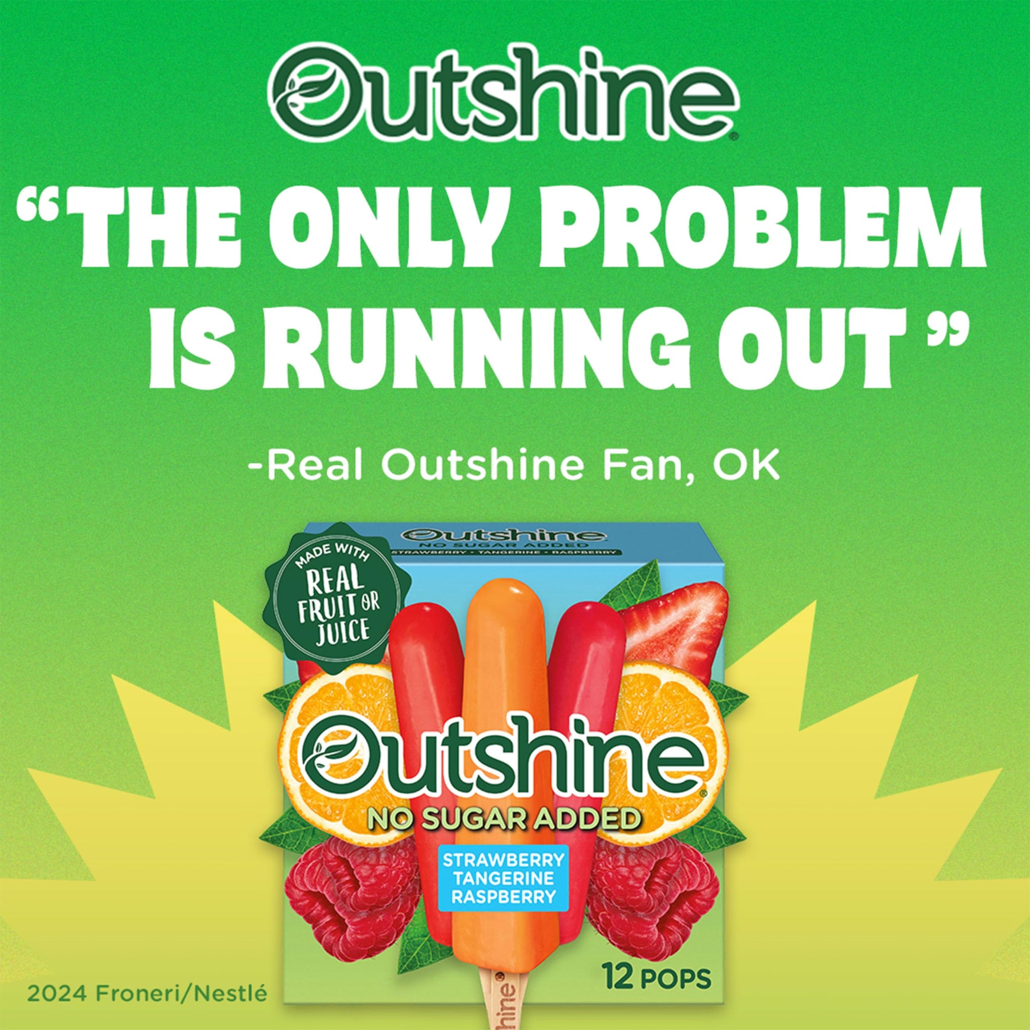 Outshine, No Sugar Added Strawberry, Tangerine & Raspberry Frozen Fruit Bars, 12 Count (Frozen)