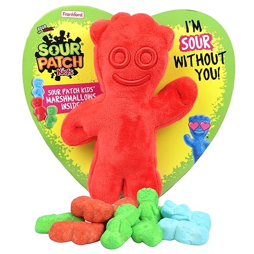 Sour Patch Kids Valentines Gift Box, Assorted Fruit Flavored Marshmallow Candies, Plush Accessory Included, 3.53 Ounces