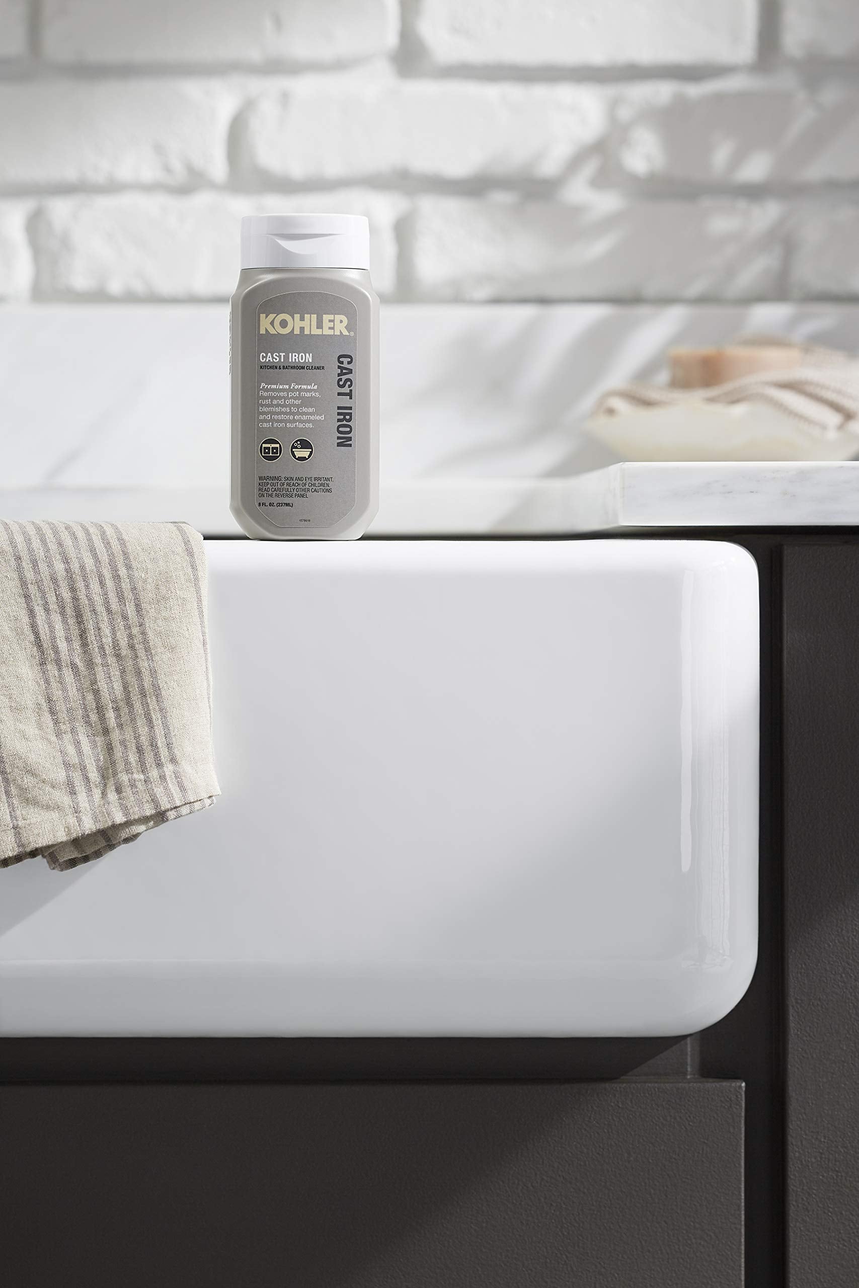 KOHLER K-23725-NA Cast Iron Cleaner, For Kitchen and Bathroom, 8 oz Bottle, Non-abrasive Cream-based Cleaner