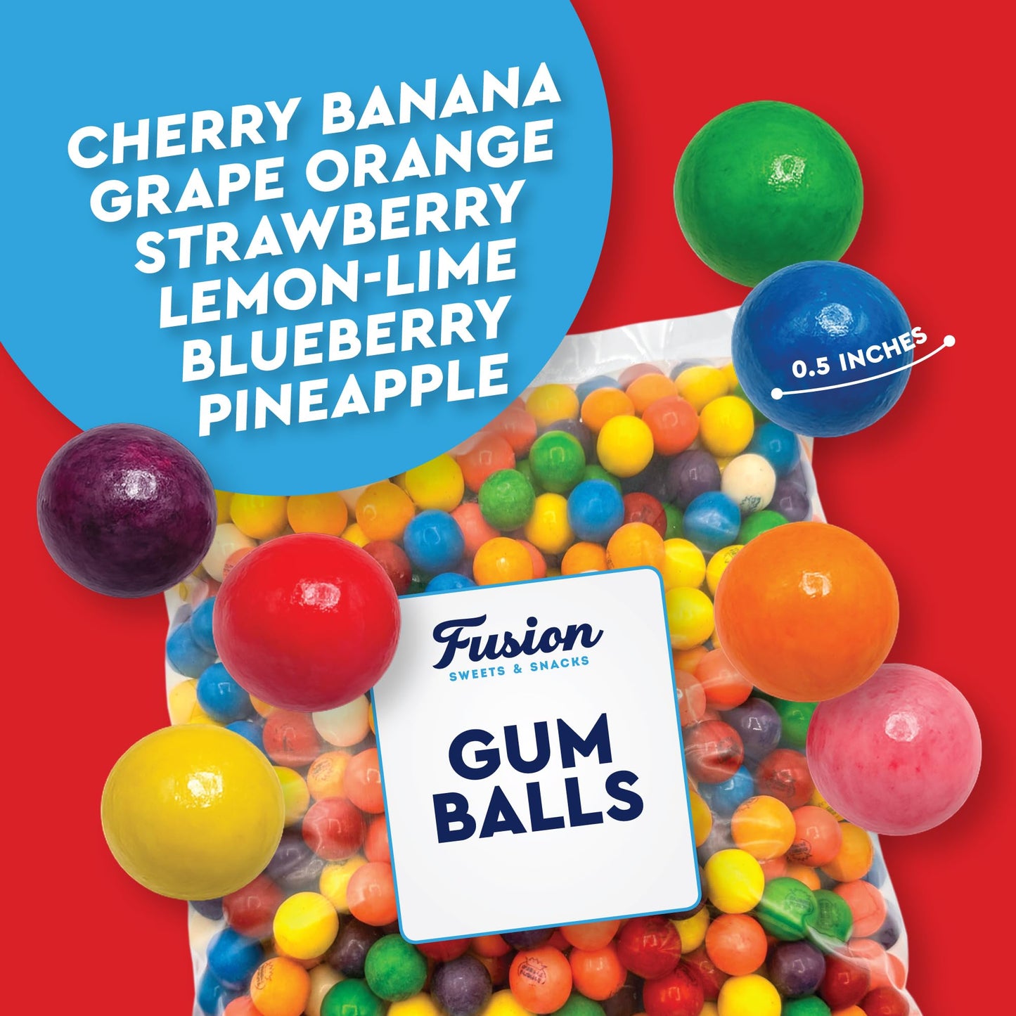 Gumballs Bulk 1/2inch 1 Pound Bag - Gumballs For Gumball Machine - Gumball Machine Refills - Assorted Fruit Flavor - Bubble Gum