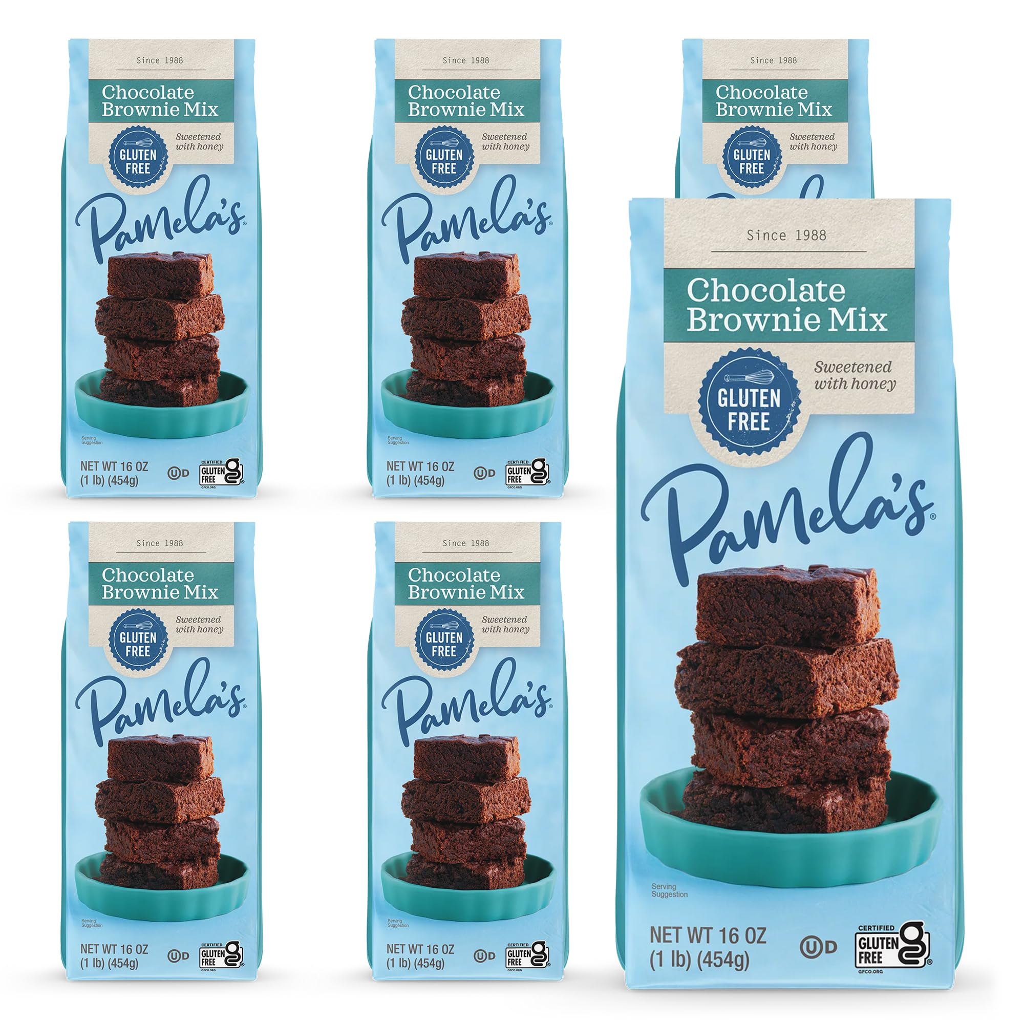 Pamela's Gluten Free Chocolate Brownie Mix, Sweetened With Honey, Non Dairy & Wheat Free, 16-Ounce Bag (Pack of 6)